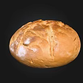 Freshly Baked Round Bread With Golden Brown Crust And Cracked Surface On Black Background