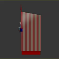 Colorful Puppet Theater Furniture With Red Blue Stripes Star Accents Top Emblem And Puppet Figures