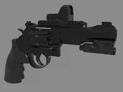 Black Tactical Revolver With Cylinder Grip Adjustable Sight And Tactical Light 3d model