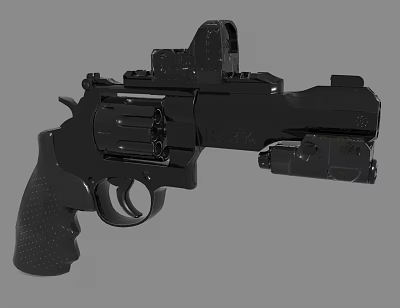 Black Tactical Revolver With Cylinder Grip Adjustable Sight And Tactical Light 3d model