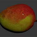 Fresh Ripe Mango with Red and Green Skin on Dark Reflective Background