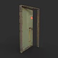Old Rusted Metal Door With Open Frame And Red Circular Sign