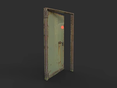 Old Rusted Metal Door With Open Frame And Red Circular Sign 3d model