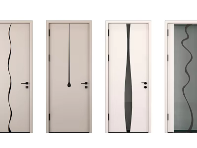 Modern Interior Hinged Doors Featuring Black Curved Lines And Glass Panels 3d model