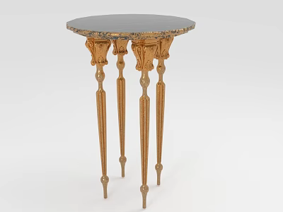 Ornate Round Accent Table With Golden Carved Legs And Dark Surface 3d model