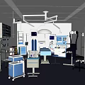 Professional Modern Operating Room With Surgical Lights Medical Cabinets Trolleys And Displays