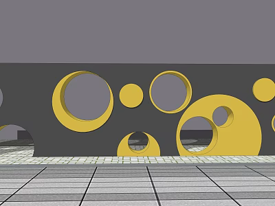 Modern Feature Wall Design With Yellow Circular Patterns And Gray Background 3d model