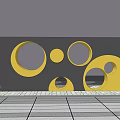 Modern Feature Wall Design With Yellow Circular Patterns And Gray Background 3d model