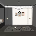 Modern Elegant Bedroom Bed Backdrop Wall With Decorative Paintings Pendant Lights And Rug