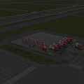 Fire Station Aerial View With Red Fire Trucks Parked On Plaza Billboards Grass And Road