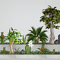 Lush Flower and Plant Display in Concrete Planter with Pineapple Palm Cactus and White Flower