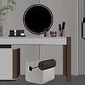 Elegant Modern Dressing Table With Round Mirror Stool And Cosmetics 3d model