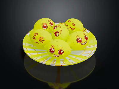 Yellow Food With Funny Emoji Faces Arranged On Striped Plate 3d model
