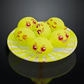 Yellow Food With Funny Emoji Faces Arranged On Striped Plate