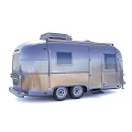 Vintage Silver Car Trailer With Roof Vents Blue Stripe Side Windows And Gas Cylinders