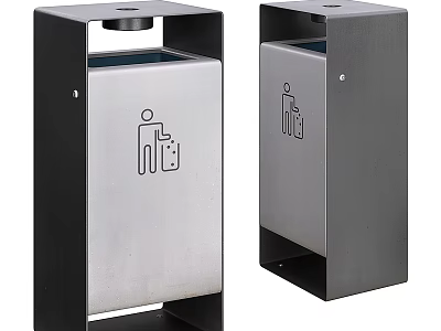 Public Stainless Steel Trash Bins With Black Frame And Waste Disposal Icon 3d model