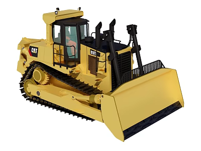 CAT Yellow Bulldozer With Heavy Duty Tracks Operator Cab And Front Blade 3d model