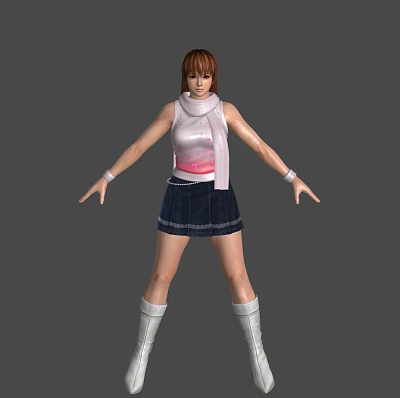 Woman Wearing Pink Sleeveless Top Pink Scarf Blue Denim Skirt White Boots White Wristbands 3d model