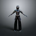 Armored Warrior Character In Silver Armor With Blue Accents And Patterned Pants 3d model