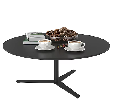 Black Round Coffee Table With Two Coffee Cups White Saucers Books And Pinecone Bowl 3d model