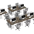 Modern Office Desks With Computers And Ergonomic Chairs In Workspace 3d model