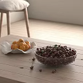 Fresh Oranges and Cherries in White and Glass Bowls on Wooden Table with Scattered Cherries