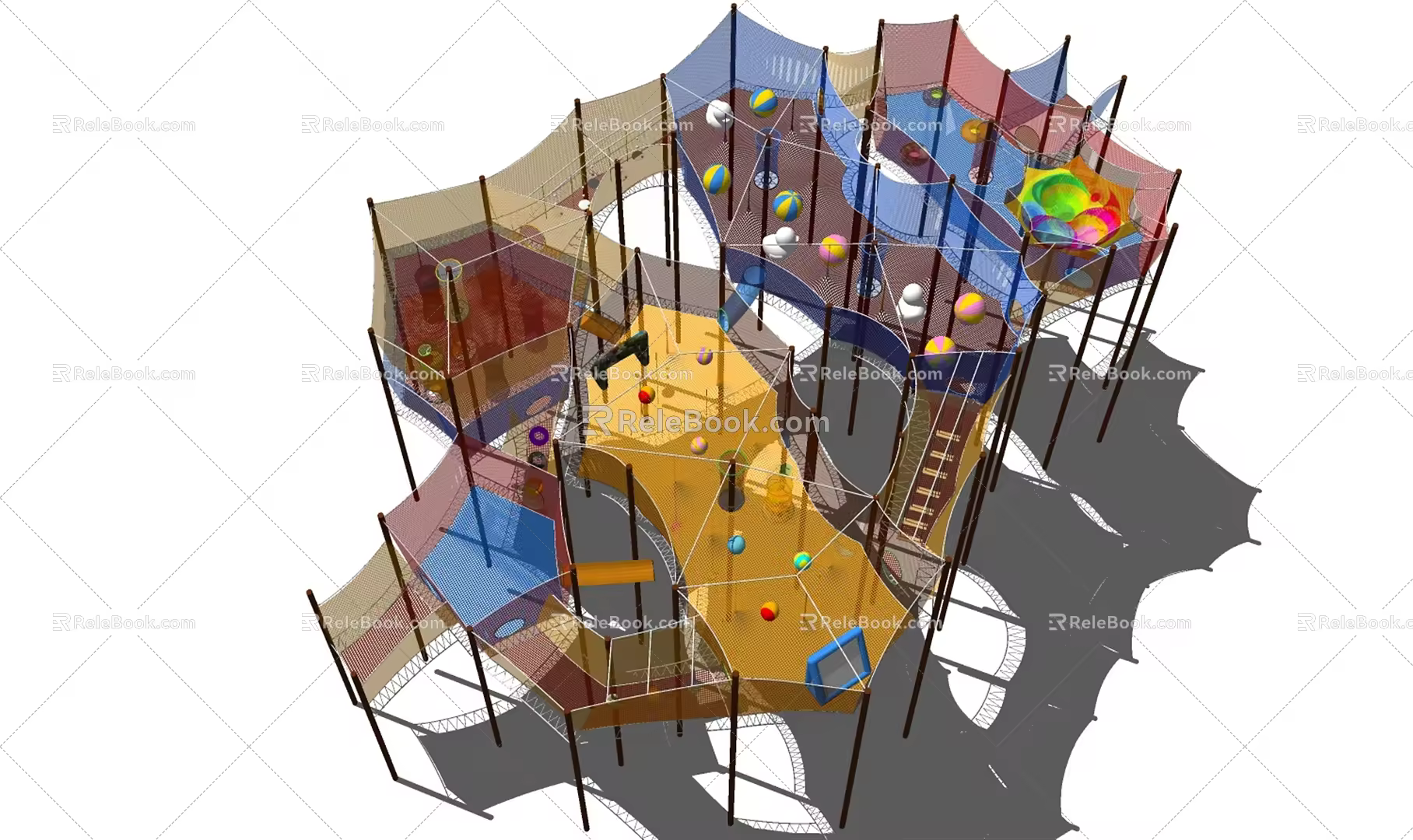 Modern trampoline classic unpowered net rope trampoline 3d model