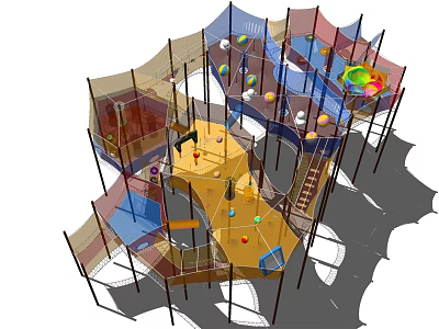 Modern Sports Equipment with Multi Level Climbing Nets Colorful Balls and Safe Play Structure 3d model