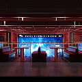 Modern Bar Interior With Large LED Screen Red Decor Seating And Bright Lighting 3d model
