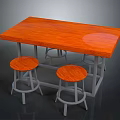 Modern Wooden Dining Table with Metal Frame Smooth Tabletop and Round Stools
