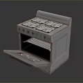 Modern Four Burners Gas Stove With Oven Open Door Kitchen Appliance