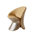Modern Leisure Chair With Brown Grid Pattern Cushion And Silver Metal Frame