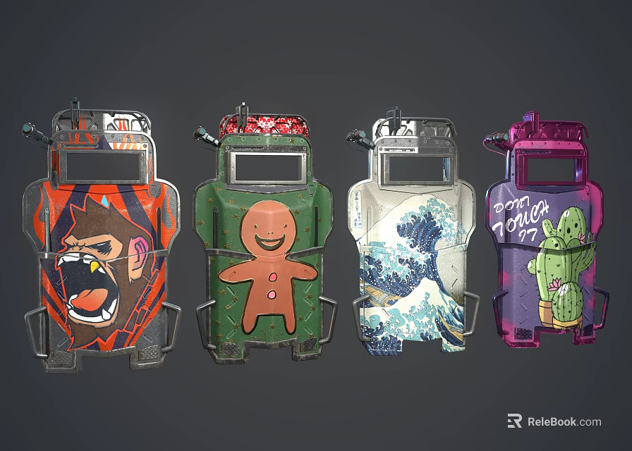 Colorful Backpack Designs With Monkey Gingerbread Man Wave And Cactus Patterns 3d model