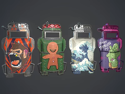 Colorful Backpack Designs With Monkey Gingerbread Man Wave And Cactus Patterns 3d model