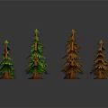 Cartoon Forest Scene With Green Orange Pine Trees And Tree Stumps