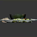 Fresh Salmon Fillet Served with Rice Noodles Lettuce on White Plate and Colorful Square