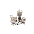 Decorative Ornament Set With Mirror Bag Perfume Bottles Vase Pampas Grass And Cosmetics