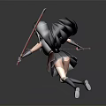 Anime Female Character With Long Black Hair Wielding Dual Swords In Action Pose