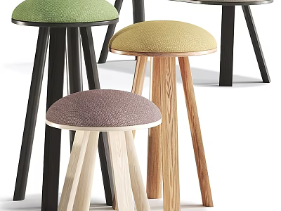 Modern Design Stools With Colorful Upholstered Seats And Wooden Legs Various Finishes 3d model