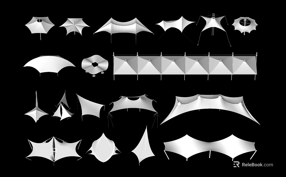 Diverse Tensile Membrane Structures Showcasing Various Architectural Shapes And Designs 3d model 