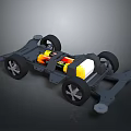 Toy Car Chassis 3D Model With Gray Frame Black Wheels Yellow Black Motor White Components