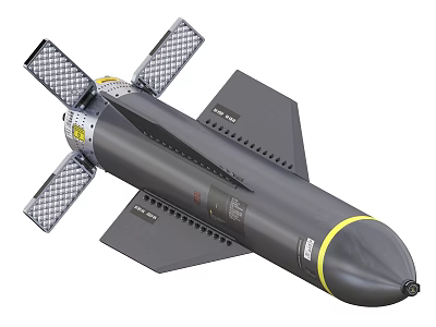 Military Missile With Gray Body Yellow Ring Grid Pattern Tail Fins Markings And Vent Holes 3d model