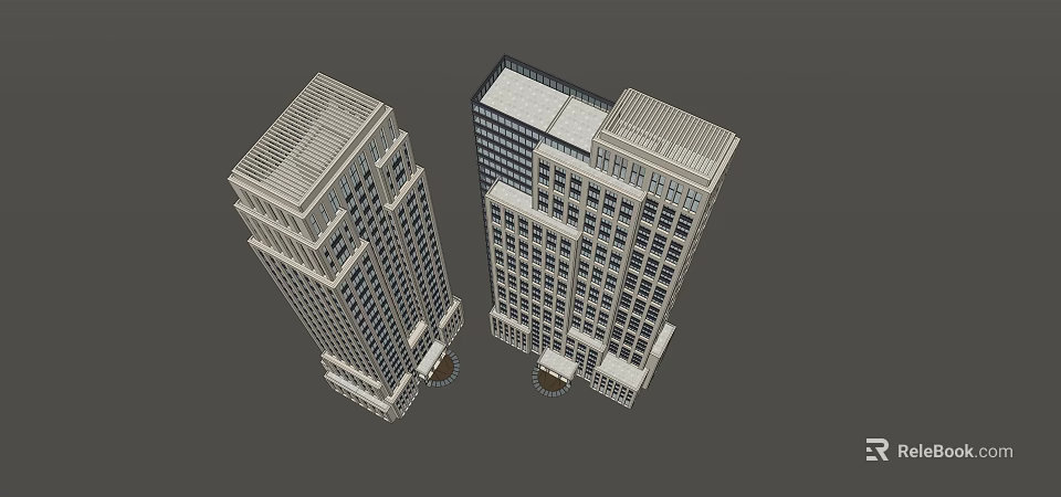 Modern High Rise Office Buildings With Glass Windows And Flat Roof Design 3d model 