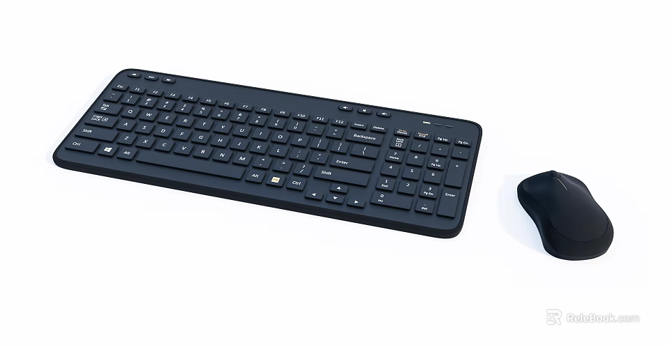 Ergonomic Black Wireless Keyboard And Mouse Set For Desktop Computer 3d model 