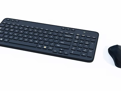 Ergonomic Black Wireless Keyboard And Mouse Set For Desktop Computer 3d model