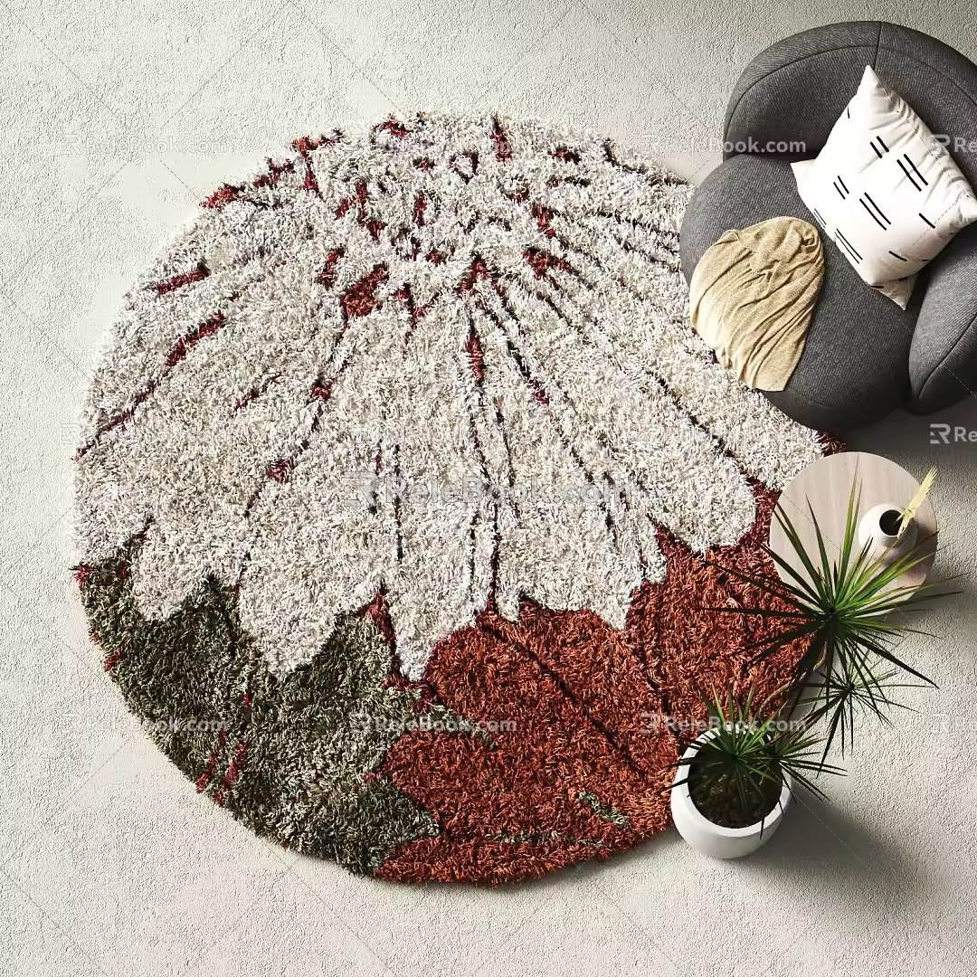 Modern Round Carpet Decorative Ornaments Plush Carpet 3d model