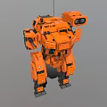 Orange Mechanical Robot Character With Detailed Leg Structure And Weapon System 3d model