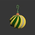 Shiny Green And Gold Striped Christmas Ornament With Hanger On Black Surface