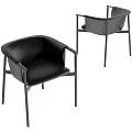 Modern Minimalist Black Leather Dining Chairs With Armrests And Metal Frame