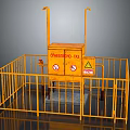Yellow Industrial Safety Equipment With Enclosure Fence And Warning Signs
